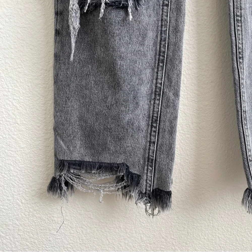 FREE PEOPLE Bottlerocket Grey Maggie Mid Rise Distressed Edgy Straight Leg Jeans - Picture 7 of 13